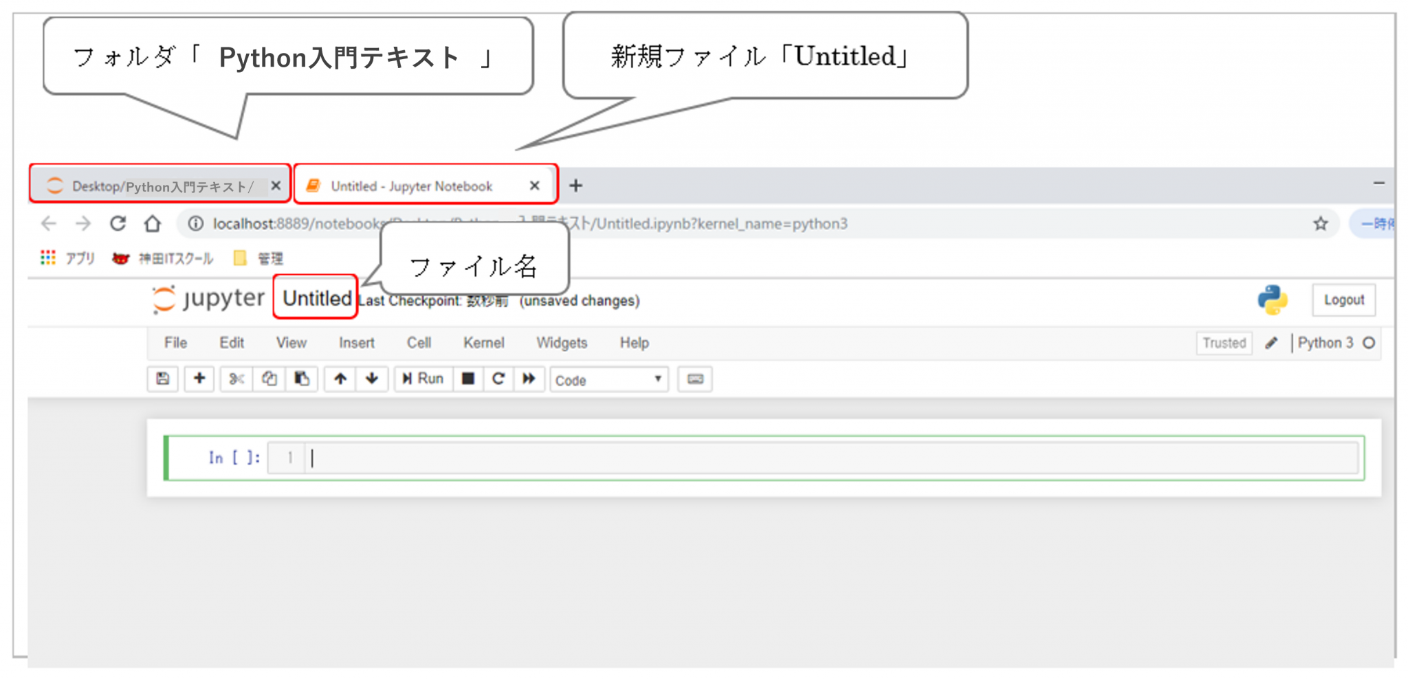 3 1 Jupyternotebookでhello World プログラムを作成 神田itスクール